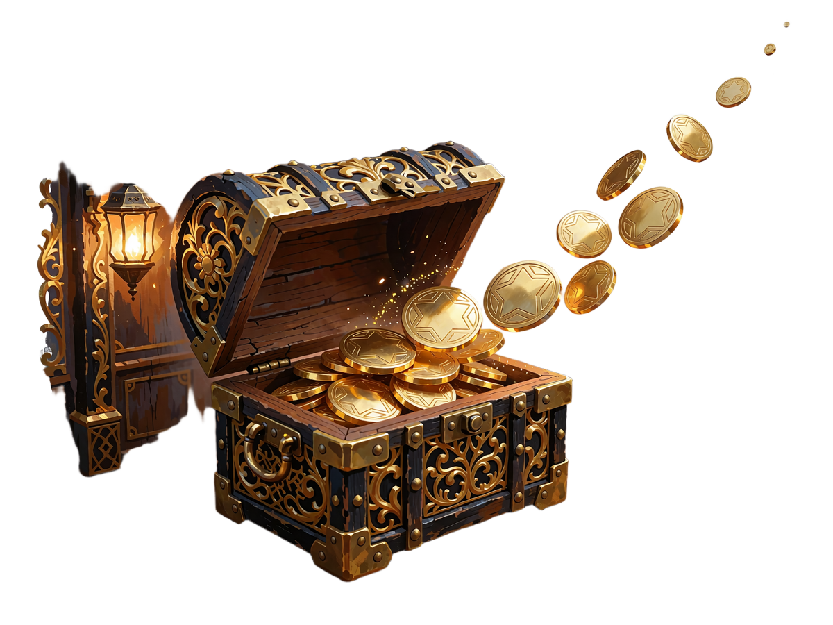 Otwarta skrzynia ze złotymi monetami unoszącymi się w g&oacute;rę - płatności krypto w WestAce Casino